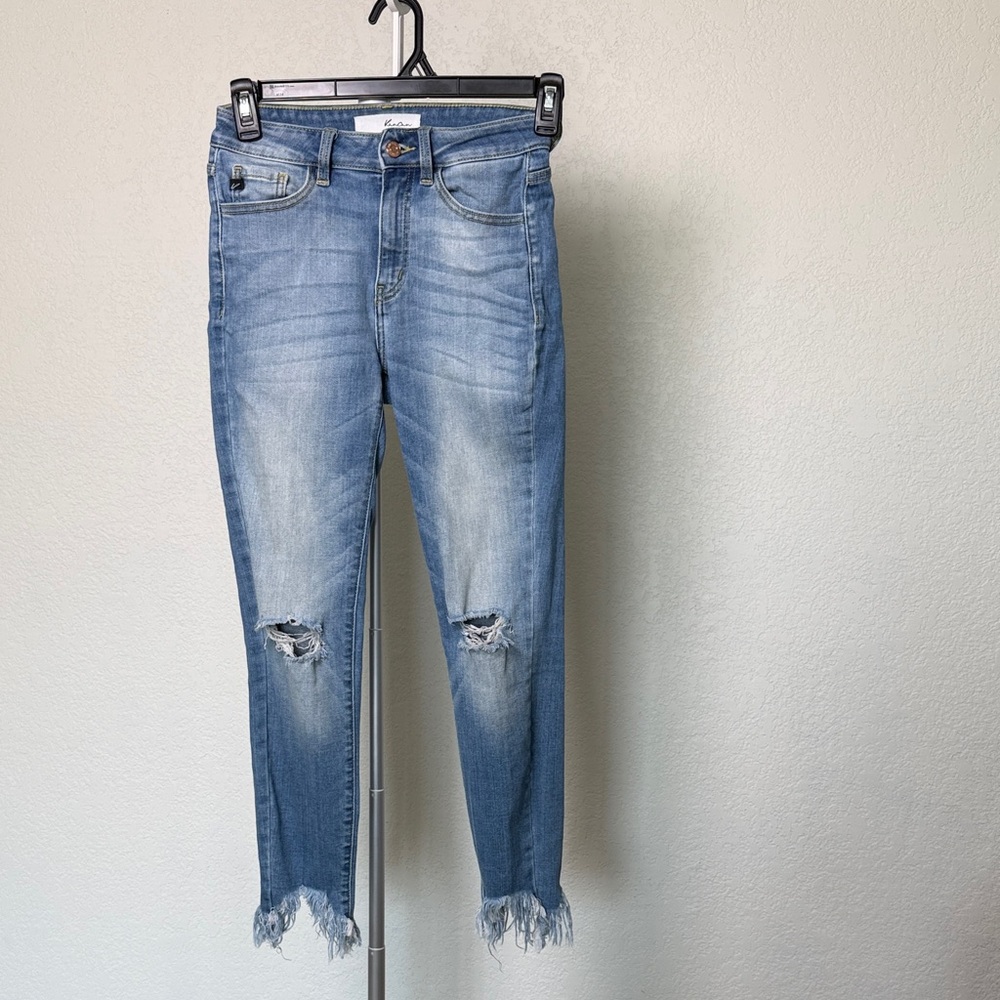 KanCan Light Blue Distressed Skinny Jeans with Frayed Hems